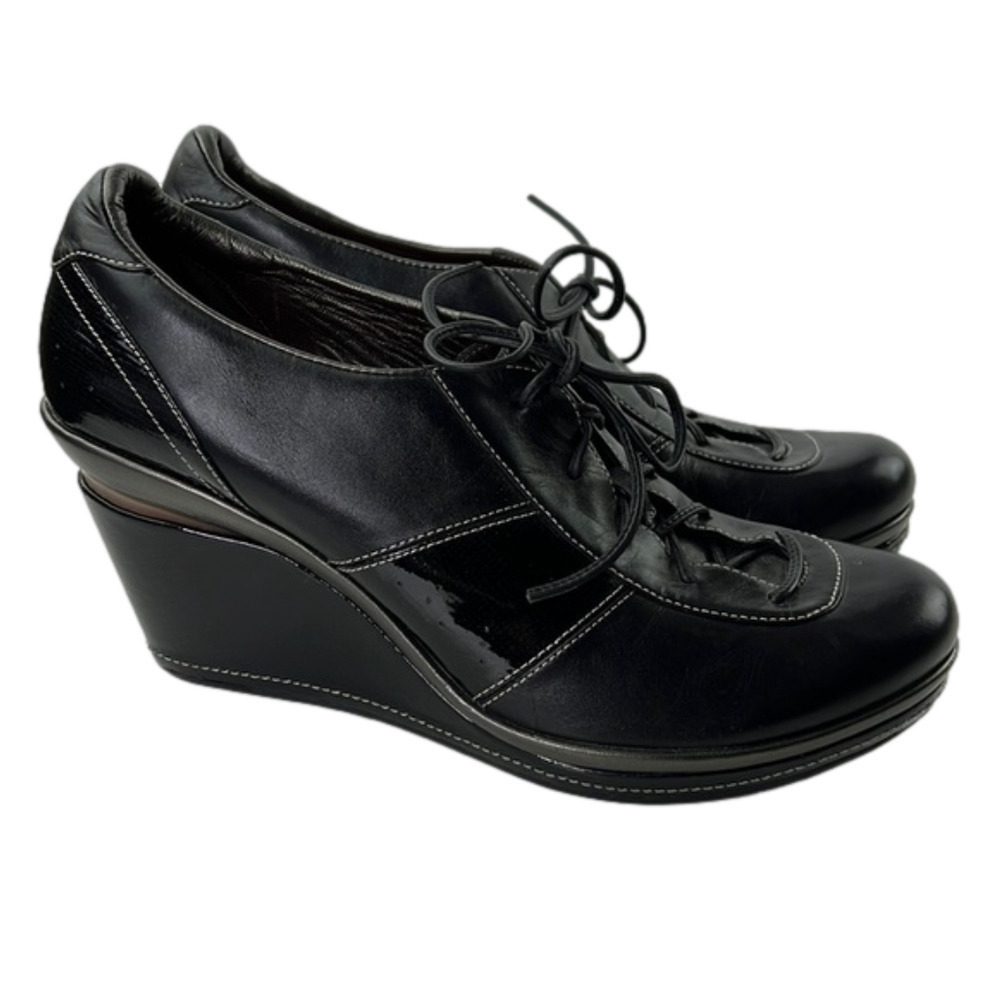 Cole Haan Nike Air black  leather lace up wedge shoe size 10